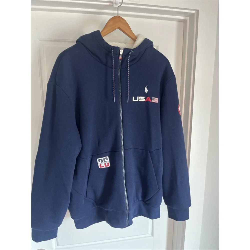 Polo Ralph Lauren Men Team USA 2026 olympics Fleece Full-Zip Hoodie L Blue USA